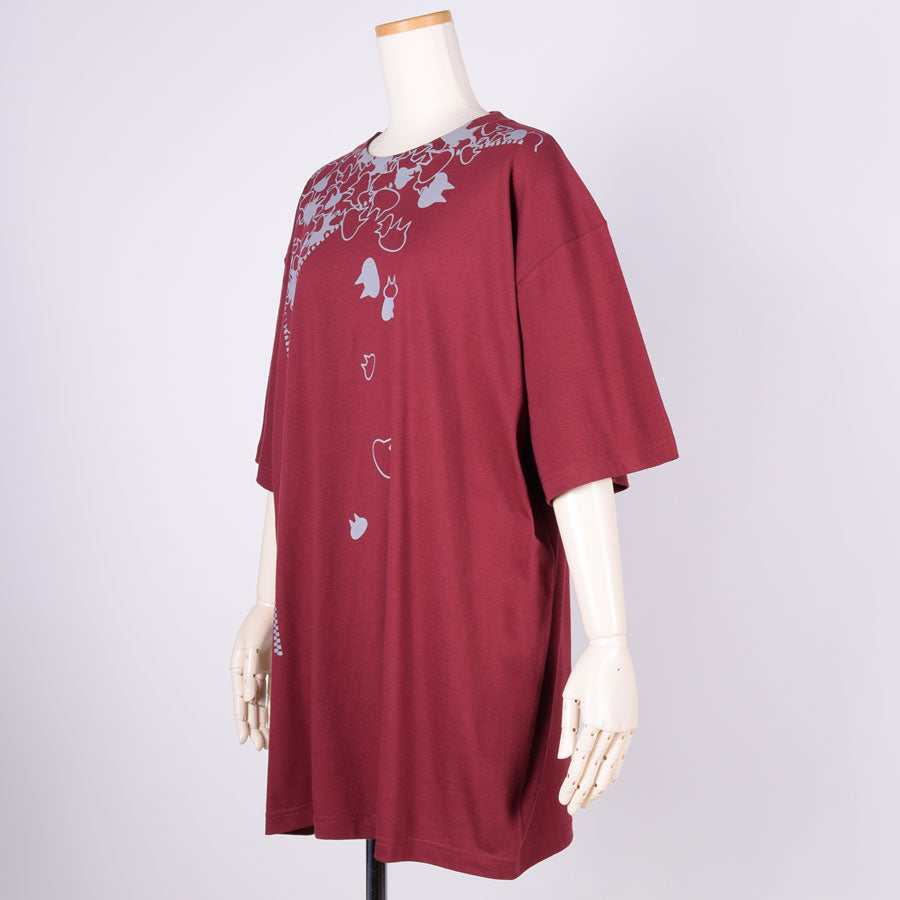 MINT NeKO Zipper Print Big T-Shirt / RD