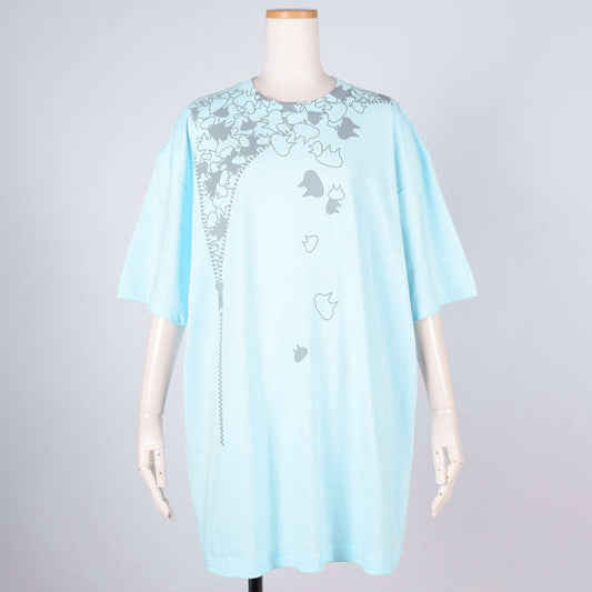 MINT NeKO Zipper Print Big T-Shirt / BL