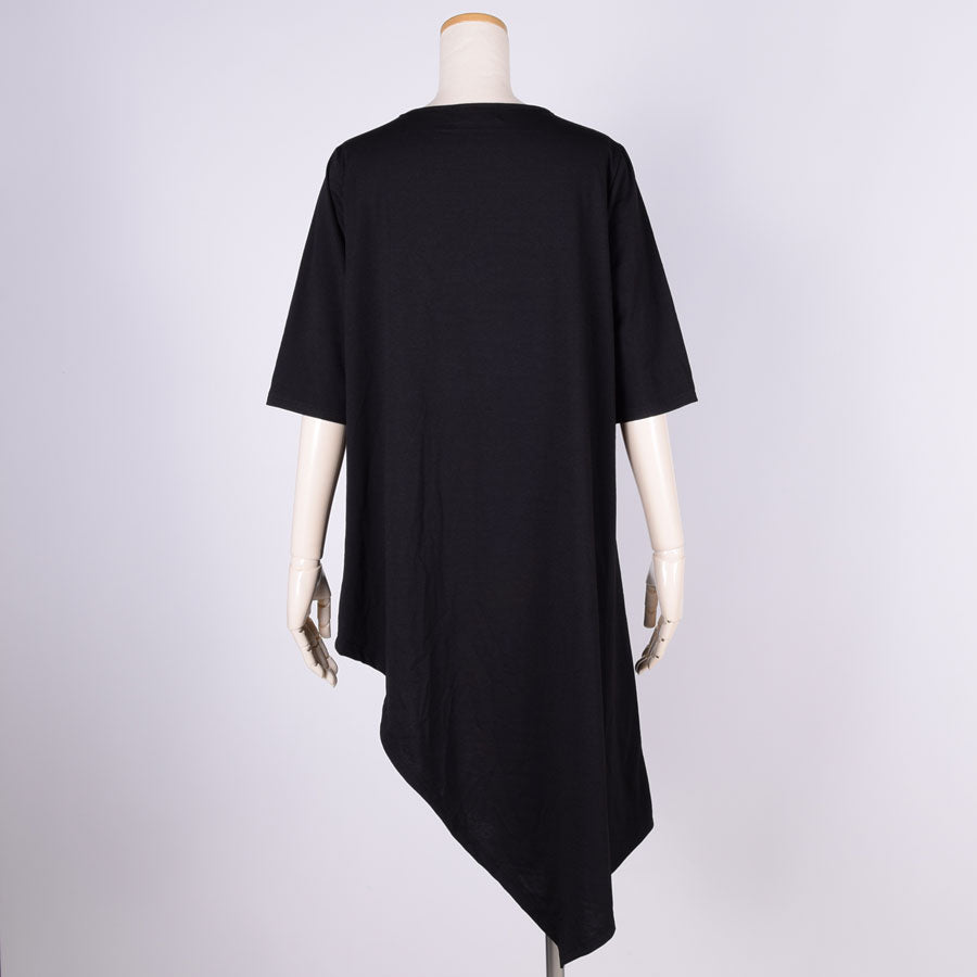 gouk 五分袖アシンメトリーワンピース BK-PUR