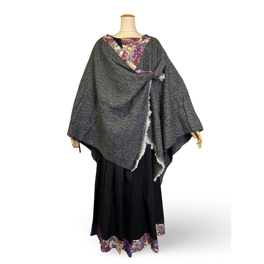 【一点物】TKg 紫縮緬和柄 フリンジポンチョ