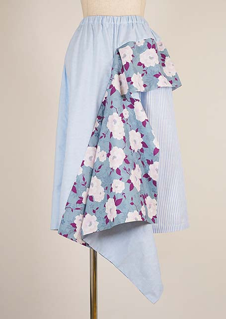 GOUK Japanese pattern flare and striped skirt light blue
