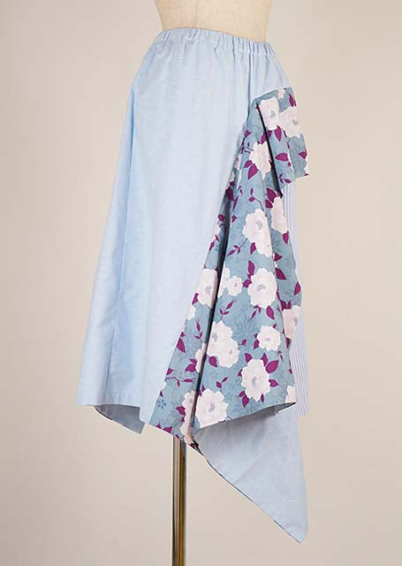 GOUK Japanese pattern flare and striped skirt light blue