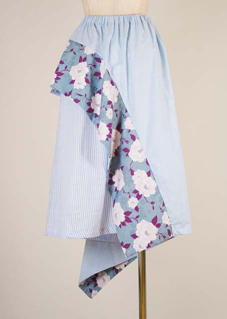 GOUK Japanese pattern flare and striped skirt light blue