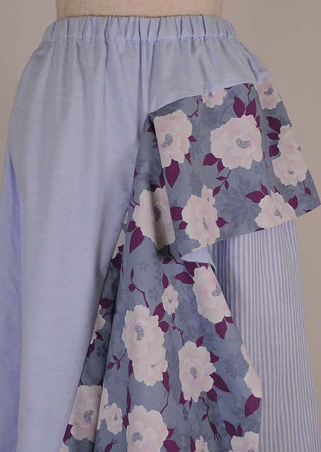 GOUK Japanese pattern flare and striped skirt light blue