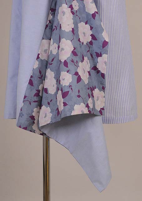 GOUK Japanese pattern flare and striped skirt light blue