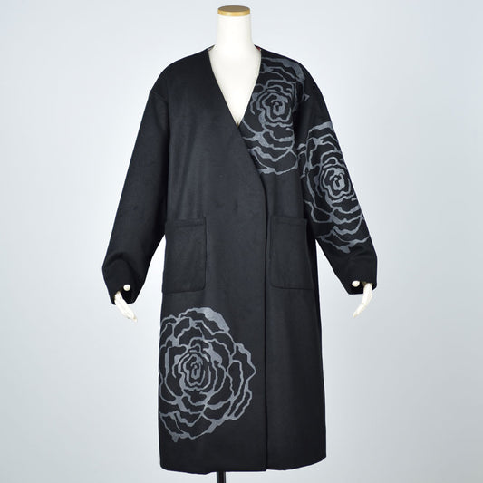 gouk 手描き松葉牡丹のコート　黒