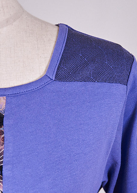 gouk 両肩に小紋柄を切り替えた編み上げのトップス　青紫