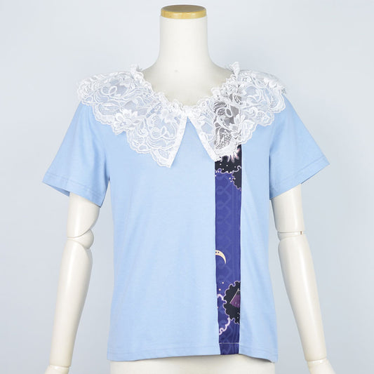 [Ended order] Moriguchika lace collar tops (blue) (3 sizes)
